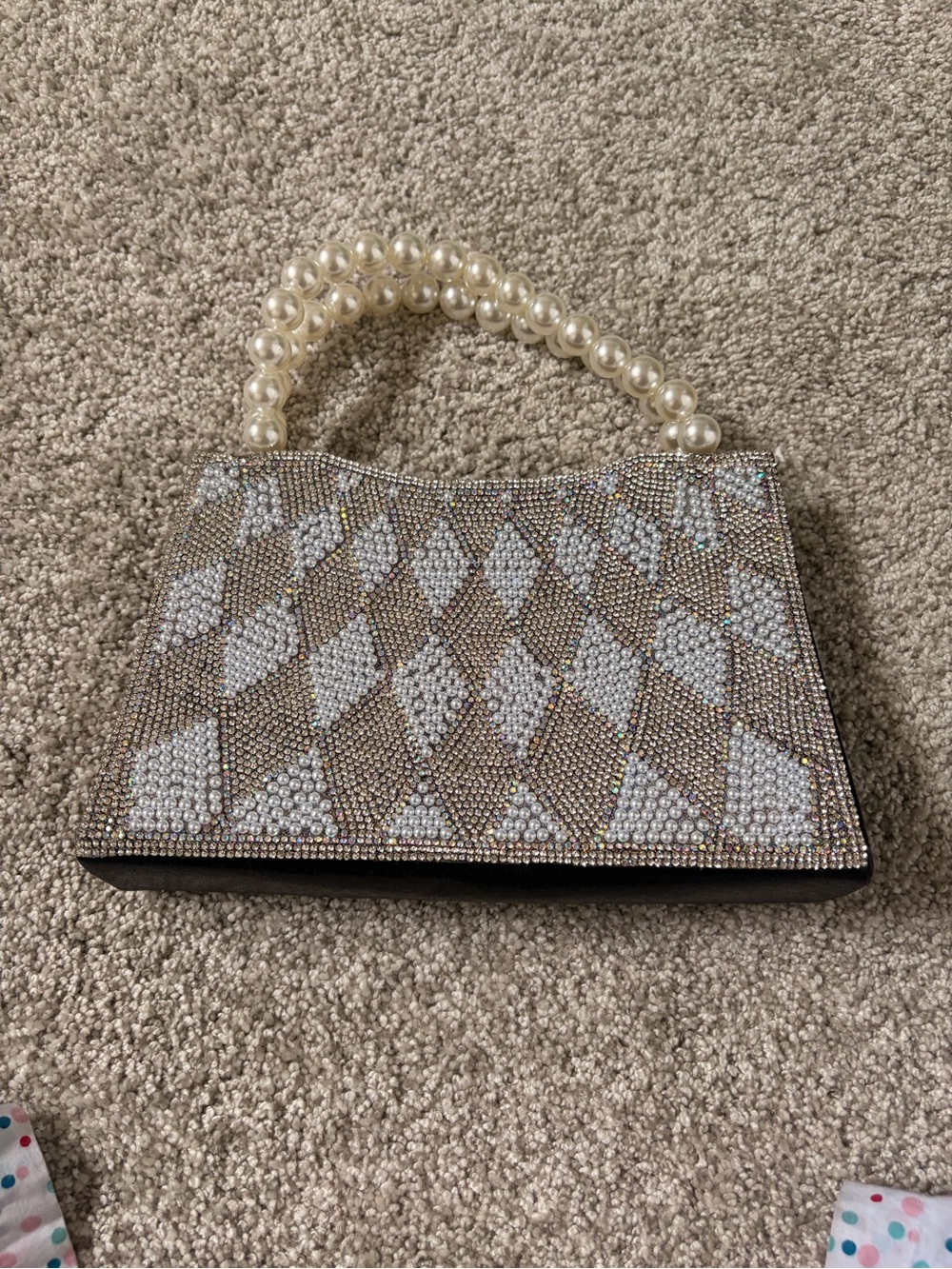 Pearl-Handle Crystal Embellished Evening Bag - Ivory/Bronze